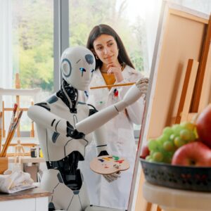 Creative AI robot learning how to paint on canvas