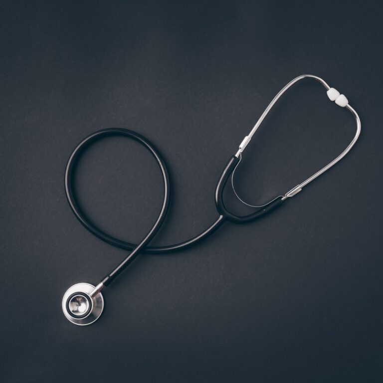 top view of stethoscope on gray surface